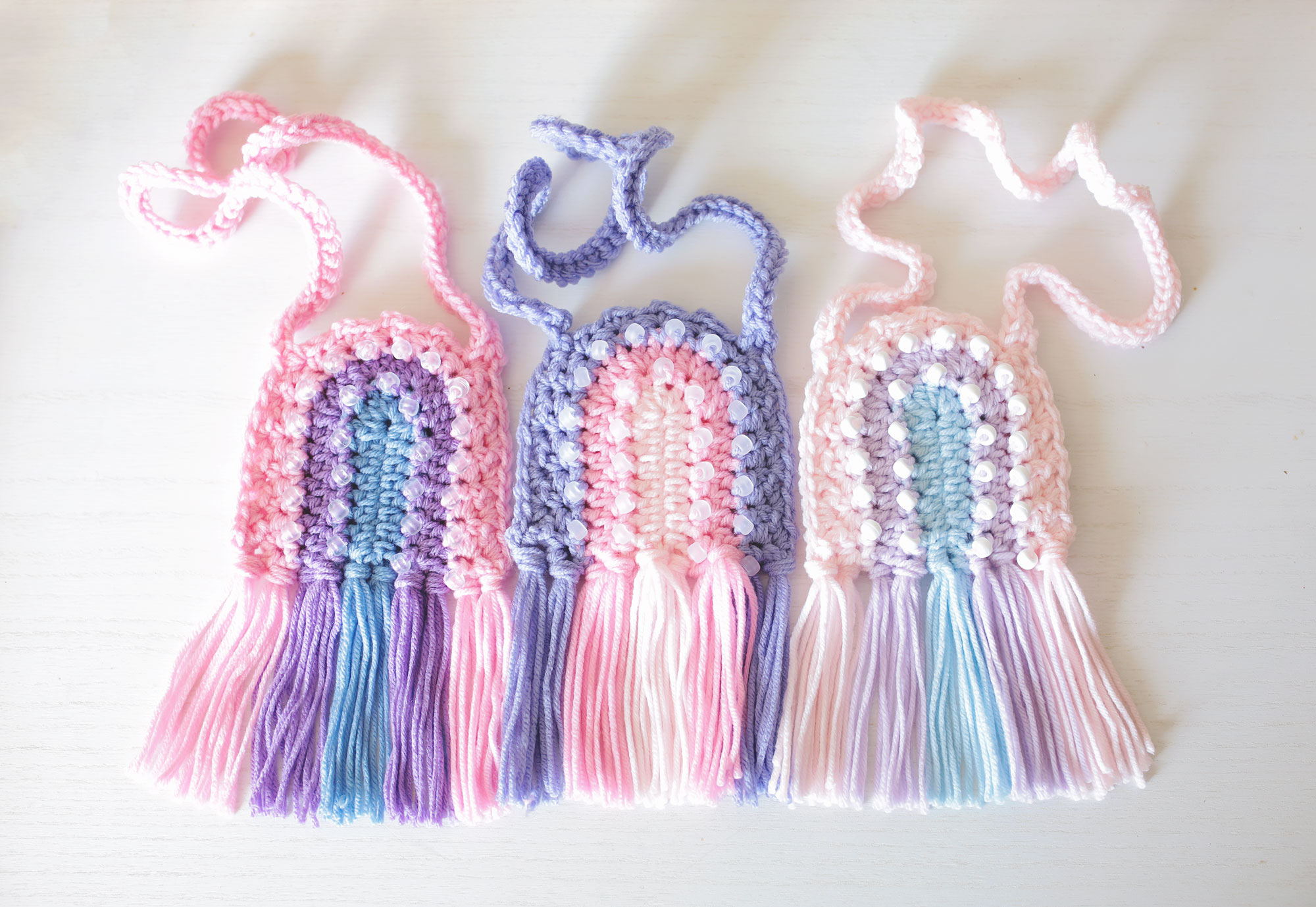 Handmade Boho Beaded Crochet Fringe Purses