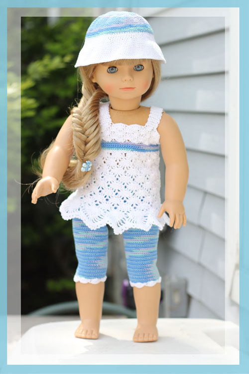 Ocean Breeze - 18" Doll Top, Leggings and Sunhat